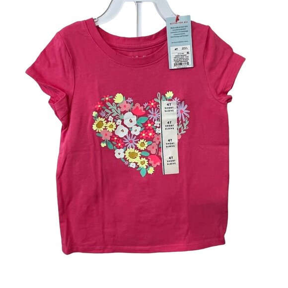 Cat & Jack Set of Heart Floral Short Sleeve Tee with Light Blue Denim Shorts 4T - Picture 1 of 3
